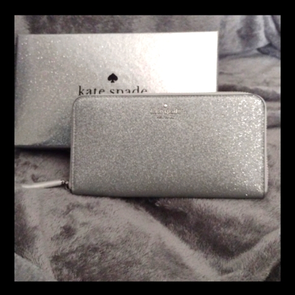 kate spade Handbags - NWOT, Kate Spade Silver Sparkling wallet in gift box